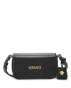 Versace Tag Mini Flap Leather Shoulder Bag In Black