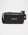 Versace Tag Mini Flap Leather Shoulder Bag In Black