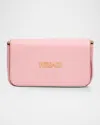 Versace Tag Mini Flap Leather Shoulder Bag In English Rose