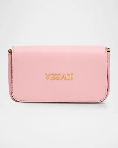 Versace Tag Mini Flap Leather Shoulder Bag In English Rose