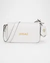 Versace Tag Mini Flap Leather Shoulder Bag In Porcelain White