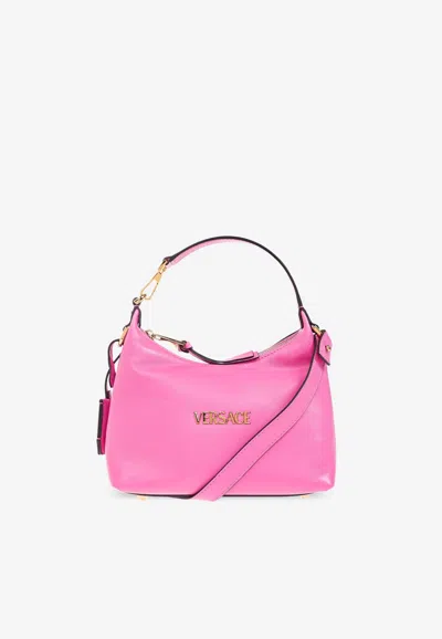 Versace Tag Nappa Leather Hobo Bag In Pink