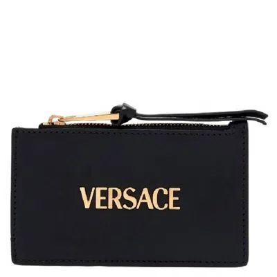 Versace Tag Nappa Logo Card Holder In Black