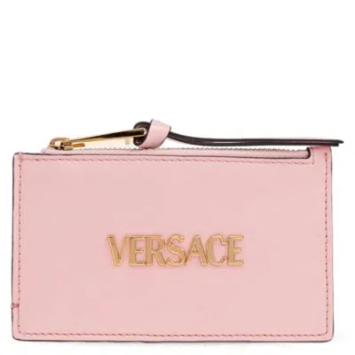 Versace Tag Nappa Logo Card Holder In Pink