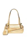 Versace Mini Tag Bowling Metallic Leather Shoulder Bag In Gold