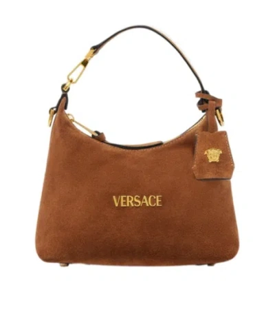 Versace Tag Shoulder Bag In Brown