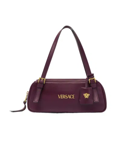 Versace Tag Shoulder Bag In Burgundy