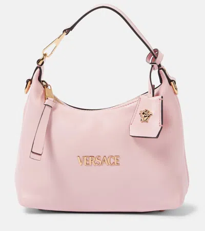 Versace Tag Small Leather Tote Bag In Pink