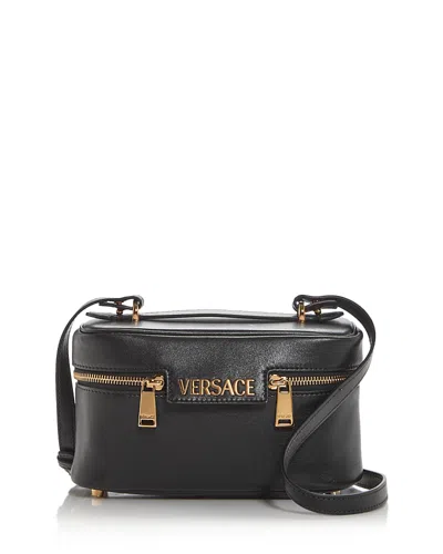 Versace Tag Vanity Leather Shoulder Bag In Black