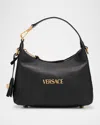 Versace Tag Zip Leather Crossbody Bag In Black