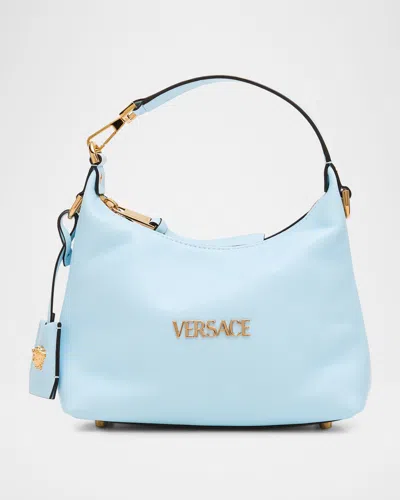 Versace Tag Zip Leather Crossbody Bag In Pink