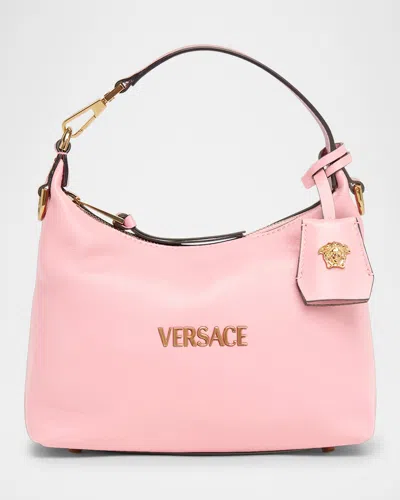 Versace Tag Zip Leather Crossbody Bag In English Rose