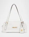 Versace Tag Zip Leather Shoulder Bag In Porcelain White