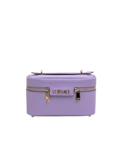 Versace Tag Zipped Vanity Bag In Purple