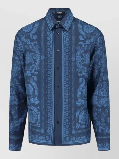 Versace Tailored Collar Shirt Long Sleeves Floral Pattern In Blue