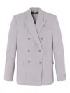 Versace Double-breasted Chambray Blazer In Gray