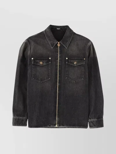 Versace Tailored Jacket With Buttoned Cuffs And Pockets In Black