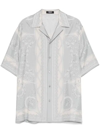 Versace Tailored Short-sleeved Shirt With La Coupe Des Dieux Print In Neutrals