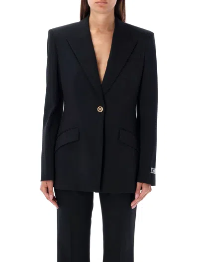 Versace Tailored Single-breasted Blazer In Nero