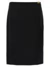 Versace Tailored Stretch Wool Midi Skirt With Logo Detail In Black