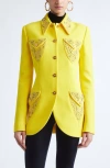 Versace Tailored Wool Crepe Jacket In Yellow