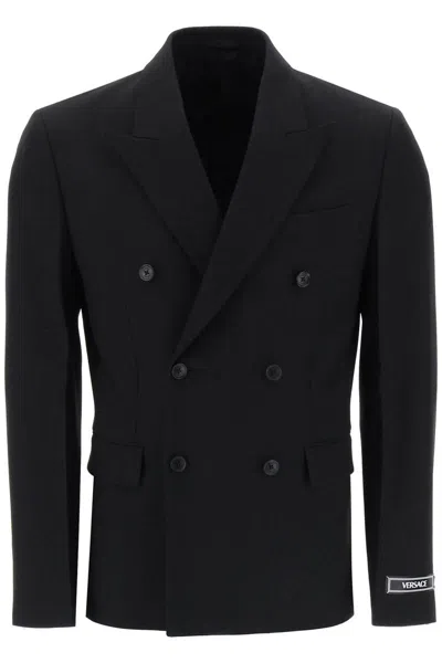 Versace Double Breasted Blazer In Black  