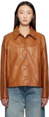 Versace Debossed Paneled Textured-leather Jacket In Brown
