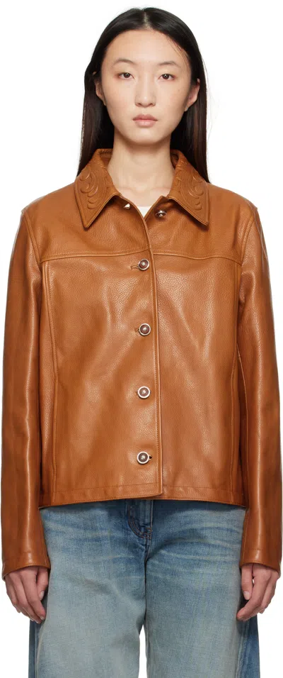 Versace Tan Barocco Boxy Leather Jacket