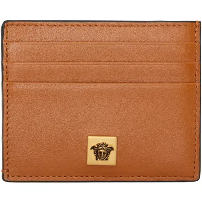 Versace Tan Severine Leather Card Holder In 1nh4j-leather-gold '