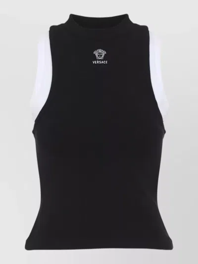 Versace Tank Top High Neckline Sleeveless Design In Black