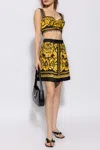 Versace Black And Golden Pleated Skirt With Baroque Print All-over In Silk Woman In Black