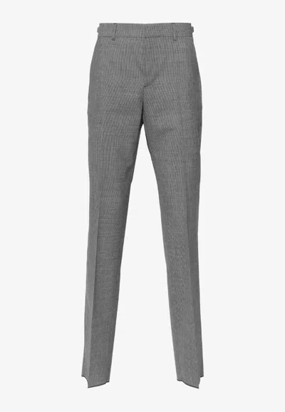Versace Dogtooth-pattern Tailored Trousers In Gray
