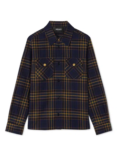 Versace Kids' Tartan-check Shirt In Blue+yellow