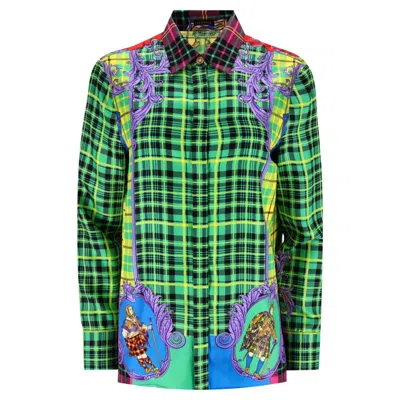 Pre-owned Versace Tartan Check 'the Clans' Silk Shirt In Blue