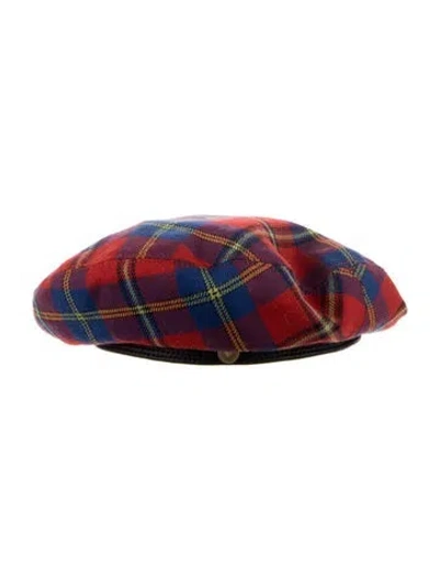 Pre-owned Versace Tartan Newsboy Hat In Red