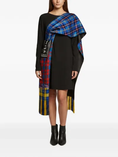 Pre-owned Versace Tartan Scarf-accent Mini Dress In Black