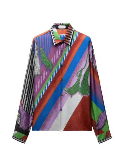 Versace Printed Silk Twill Regular Shirt In Brown