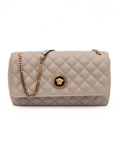 Versace Taupe Quilted Leather Shoulder Strap Women's Bag In Beige