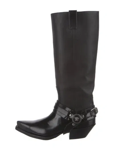 Pre-owned Versace Taxano Leather Boots In Black