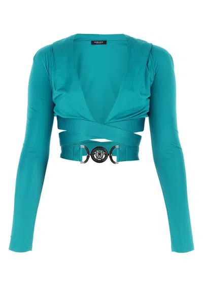 Versace Teal Green Viscose Top In Turchese