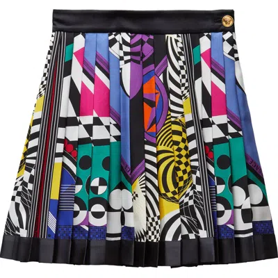 Versace Teatro Foulard Pleated Silk Twill Miniskirt In Black