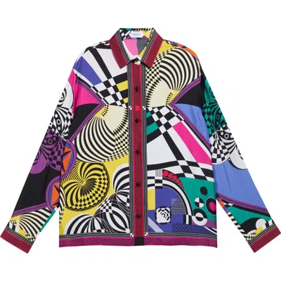 Versace Teatro Print Silk Foulard Button-up Shirt In Multi