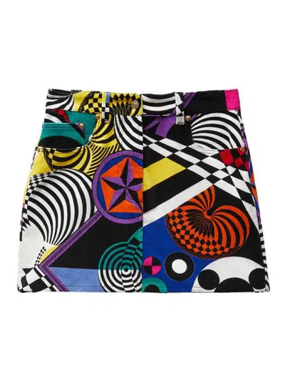 Versace Teatro Velvet Mini Skirt With Medusa Buttons In Multi