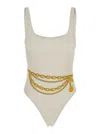 Versace White One-piece Swimsuit With Chain Print In Tech Fabric Woman In Neutrals