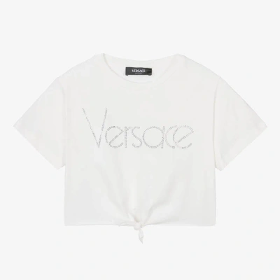 Versace Teen Girls White Cropped Cotton T-shirt