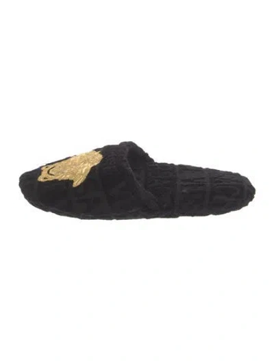 Pre-owned Versace Terry Cloth Graphic Print Slippers In Black