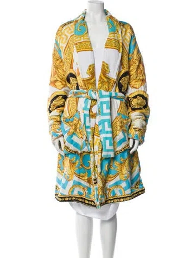 Pre-owned Versace Terry Cloth Printed Robe In White