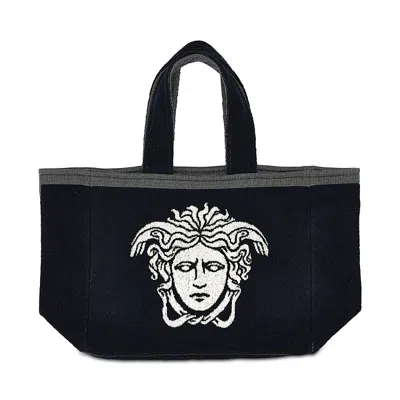 Versace Terry Medusa Jacquard Tote Bag In Black