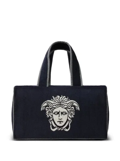 Versace Terry-cloth Jacquard Gym Bag In Blue