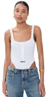 Versace Tex Queen Rib Tank Thong Bodysuit Optical White In White
